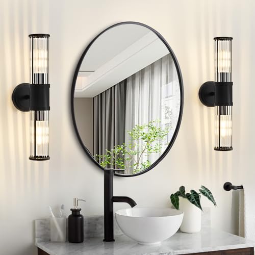 Black Wall Sconce Bathroom Vanity Light Fixtures for Mirror, Modern Wall Light with Glass Rod Shade for Bathroom, Bedroom, Hallway, Living Room - Bulb Not Included - color: Black-Glass Rod