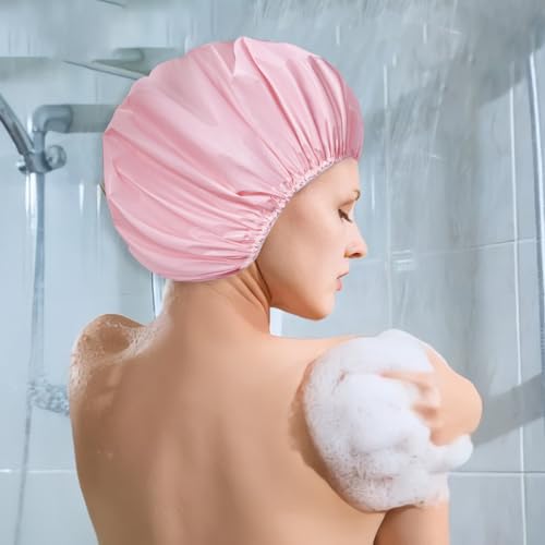 6 PCS Shower Caps for Women, Double Side Waterproof Shower Cap, PEVA Bath Caps for Shower, Bathing Shower Caps - Candy Color - color: Solid
