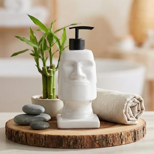 BOPPIE Stylish Ceramic Moai Statue Soap Dispenser, Modern Countertop Hand & Dish Soap Dispenser for Bathroom/Kitchen, Refillable Liquid Soap Bottle with Manual Pump (Ceramic Moai) - color: Ceramic Moai