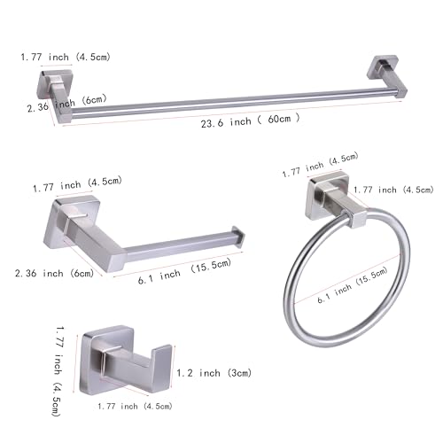 5 Pieces Brushed Nickel Bathroom Hardware Set,Wall Mounted 23.6 inch Towel Bar Set,Towel Rack Set,Toilet Paper Holder, Bathroom Accessories Set - color: Brushed Nickel