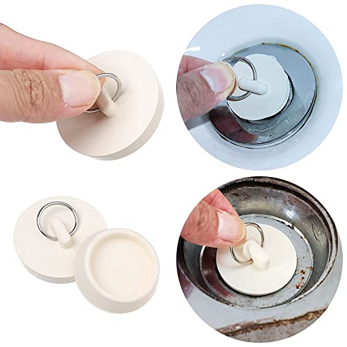 Drain Stopper Set,4 Sizes Bathtub Stopper Rubber Sink Stoppers Set White Stopper Plug with Hanging Ring for Bathtub, Kitchen and Bathroom