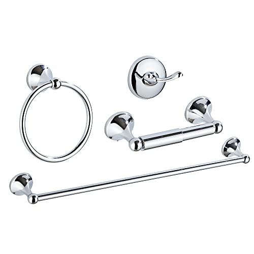 4 Piece Bathroom Accessory Set(Adjustable Towel Bar, Towel Ring, Toilet Paper Holder,Towel Hook), Wall Mounted Bathroom Hardware Accessories Set,Chrome - color: Chrome, size: 4 pieces