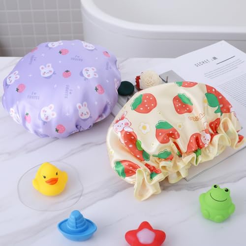 cobee Kids Shower Caps, Shower Cap for Kids, Waterproof Toddler Showers Caps Cute Rabbit Bonnets Reusable, Soft Kid Sleeping Cap for Daily Bath