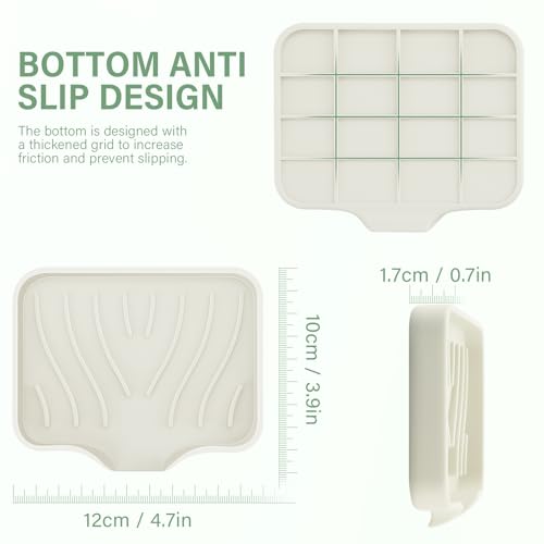 Silicone Soap Dish with Drain, SAISN Kitchen Soap Tray for Shower 2 Pack Self Draining Soap Dish Soft Bathroom Soap Holder for Kitchen Sink Flexible Portable Soap Saver, Beige - color: Beige