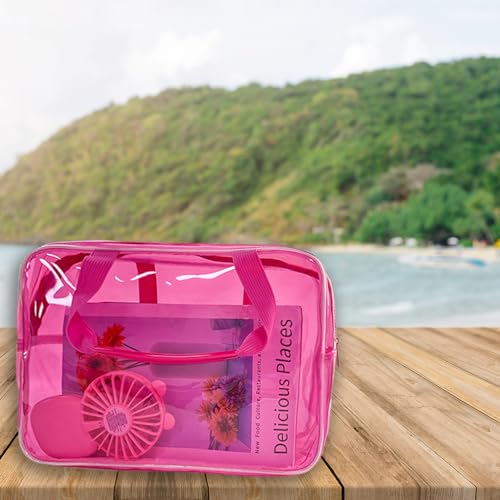 Pink PVC Pure Color Transparent Gift Pouch Wash Travel Makeup Cosmetic Bag with Handle for Travel Bathroom Toiletry Organizer (Pink) - color: pink