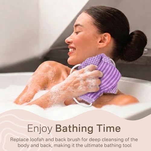Yiclick Dual-Textured Exfoliating Washcloth Towel - Back Scrubber for Use in Shower Bath, Exfoliating Body Scrubber Exfoliator, Japanese Exfoliate Loofah Lufa Sponge Wash Cloth for Women Men - color: Lavender