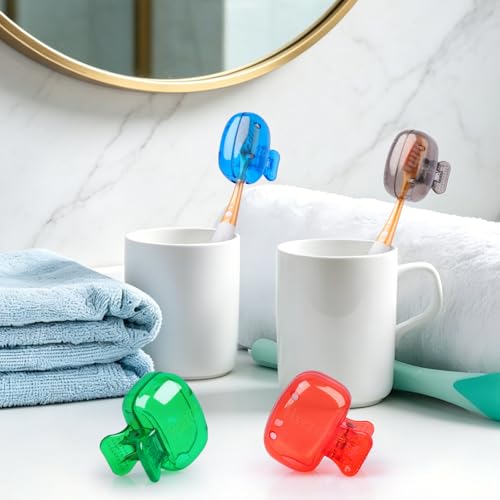 Hxezoc 4 Pack Toothbrush Covers Toothbrush Holders Toothbrush Protector Cap Brush Pod Case Protective Portable Plastic Clip for Household Travel, Camping, Bathroom, School, Business - color: Blue, Green, Grey, Red