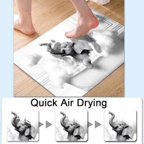 Bath Mat Rug,Gray Elephant in Bathtub Non Slip Quick Dry Super Absorbent Thin Bathroom Rugs Fit Under Door-Easy to Clean Bathroom Floor Mats-Shower Rug for Shower Sink Bathtub(16" x 24"in) - color: Gray Elephant in Bathtub, size: 1'4" X 2'(rectangular)