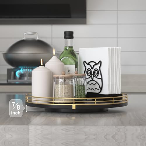 12" Oak Wood Lazy Susan Organizer, Lazy Susan for Cabinet Dining Table Pantry Wood Turntable Organizer Tray for Coffee Table Kitchen Countertop Spinning Spice Can Organization and Storage Round Gold - color: Gold Black, size: 12