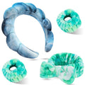 Skincare Headband and Wristband Set, Tie-dye | Soft absorbent fabric, snug head-hugging fit for face washing, skincare, makeup, masks, travel, women and teen girls - color: Tie-dye green