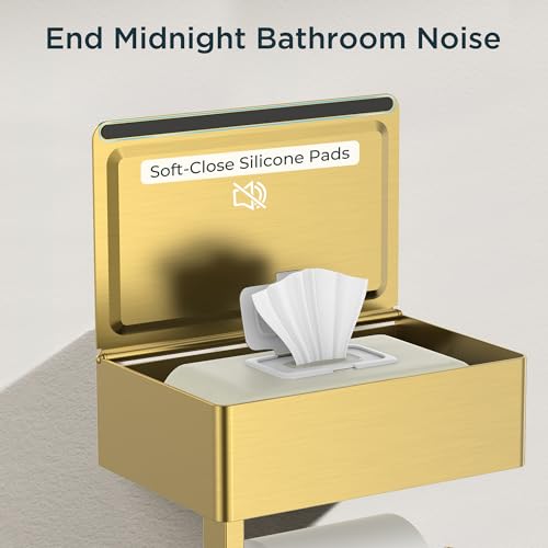 FORIOUS Toilet Paper Holder with Shelf, Sanitary Napkin Receptacle Tampon Holder, Wall Mount Toilet Paper Holder with Storage, Flushable Wipes Dispenser Fits for Bathroom Commercial(1, Brushed Gold) - color: Brushed Gold, size: 1 Pack-8" (L)