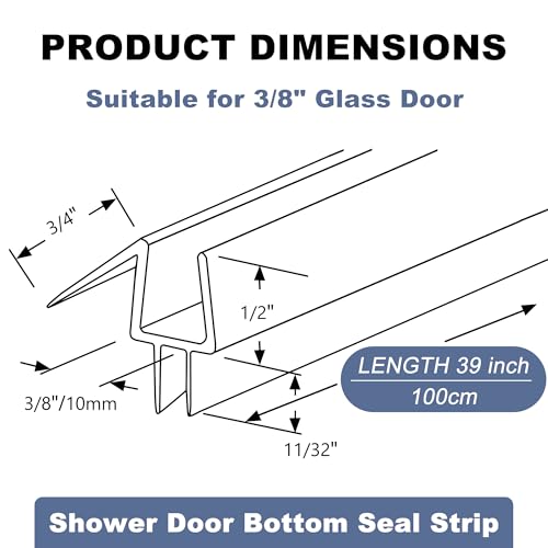 4-Pack Frameless Shower Door Bottom Seal for 3/8 Inch Thick Glass Doors – Stop Shower Leaks and Create a Water Barrier (3/8” x 39”)