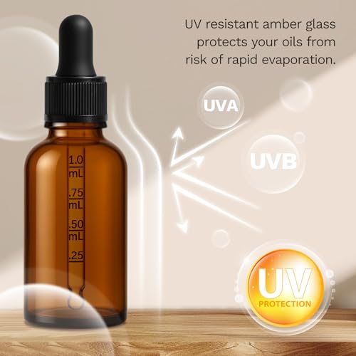 Bumobum Dropper Bottle 1 oz, 2 pack Amber Glass Eye Dropper Bottles with Labels and Funnel, Tincture Bottle with Measured Dropper - Leakproof Essential Oils Bottles for Health, Personal Care & Beauty - color: Amber 1 oz