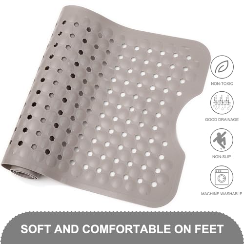 TEESHLY Bath Tub and Shower Mats, Non Slip 40 x 16 Inch Extra Long Bathtub Mat, Machine Washable Bathmat with Drain Holes, Suction Cups for Bathroom Floor, Tan - color: Tan
