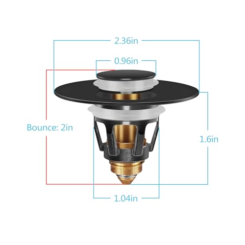 Universal Bathroom Sink Stopper in Brass, 1.04-1.97 Inch Pop Up Basin Sink Drain Stopper, Sink Drain Strainer with Anti Clogging Filter Hair Catcher, Black - color: Black 1.04-1.97" Single Piece