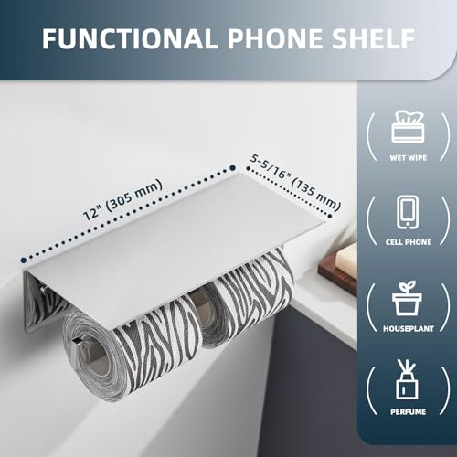 Angle Simple Double Toilet Paper Holder with Shelf Polished Chrome, 304 Stainless Steel Toilet Tissue Roll Holder Wall Mount - color: Polished Chrome, size: Double Rod