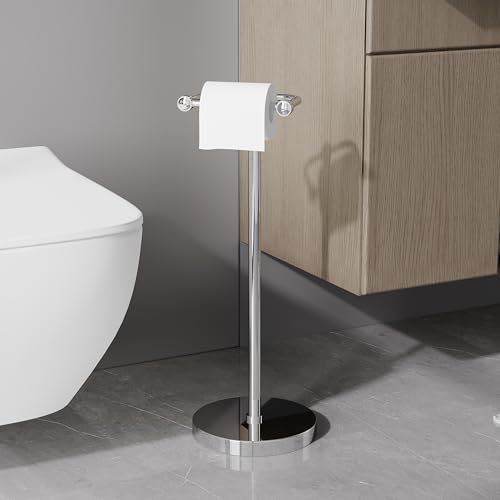 RARXTR Toilet Paper Holder Stand, Post Pivoting Design Free Standing Toilet Paper Holder, SUS304 Stainless Steel Toilet Paper Roll Holder, Heavy Stable Base (Chrome) - color: Chrome, size: Free Standing