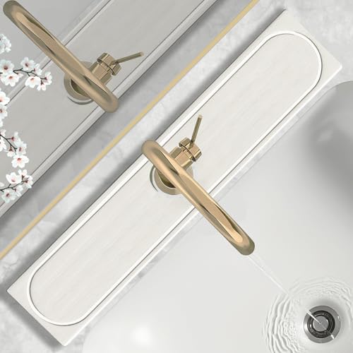 Faucet Mat for Kitchen Sink with Raised Feet, Fast Drying Diatomite Stone Sink Tray, Water Absorbent Faucet & Sink Splash Guard, Prevents Moisture Buildup, Durable Protector for Bathroom Counter - color: White Gray Style 2, size: 23.7" x 4"