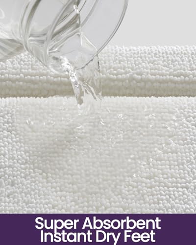 DEXI Memory Foam Bath Mat 24x17, Soft Absorbent Chenille Bathroom Rug, Non Slip Quick Dry Bath Mats for Bathroom, Thick Plush Floor Carpet for Tub Shower, Sink, Ivory - color: Ivory, size: 24" X 17" (Rectangular)