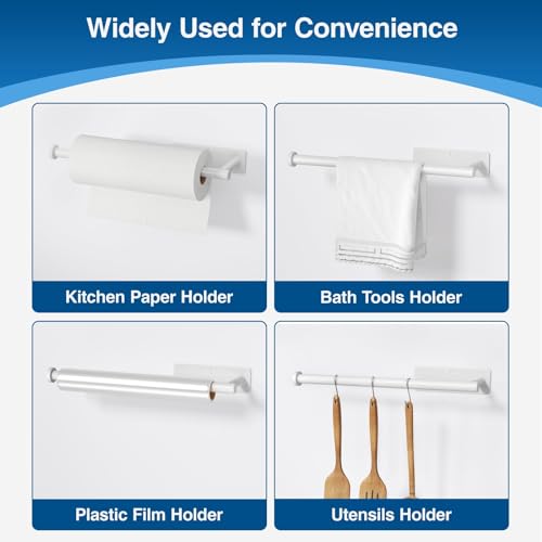 Paper Towel Holder - Self-Adhesive or Drilling, White, Wall Mounted, SUS304 Stainless Steel Kitchen Roll Dispenser Under Cabinet - color: White