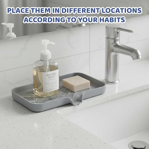3-Piece Set Silicone Sponge Holder with Dish Drain Board, Silicone Faucet Mat for Kitchen Sink, Sink Tray, Non-Slip Bathroom and Kitchen Accessories