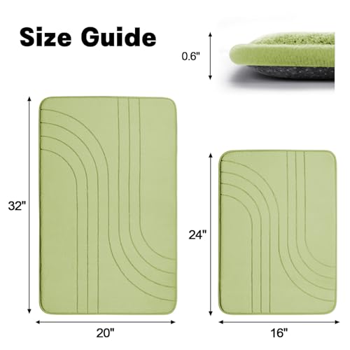 YIHOUSE Green Bathroom Rug Set 2 Pieces, Soft Non Slip Memory Foam Bath Mats, Extra Thick, Machine Washable - color: Green-2, size: 2 PC