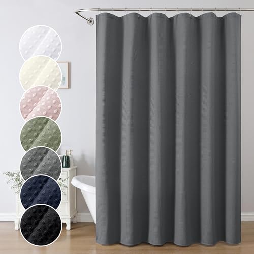 OWENIE Grey Shower Curtain 96 Inch Extra Long, Waffle Weave Textured Fabric Bathroom Curtains, Water Repellent Thick Soft Hotel Spa Luxury Elegant Bath Curtain, Machine Washable, Grey, 72x96 Inch - color: Grey, size: 72"W x 96"L