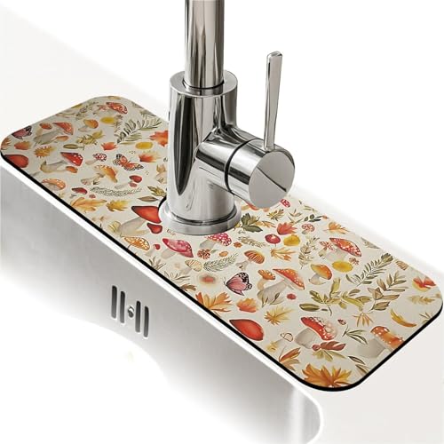 Faucet Fast Absorbent Pad - Mushrooms And Butterflies Drying Pad, Suitable For Kitchen, Bathroom, Island And Other Scenes - color: Mushrooms and butterflies