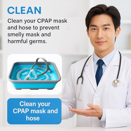 CPAP Cleaning Kit for Hose and Mask, CPAP Hose Cleaning Brush, Collapsible Wash Basin, Hose Hanger, Compatible with Standard and Slimline CPAP Tubing (Hanging Dry Kit)