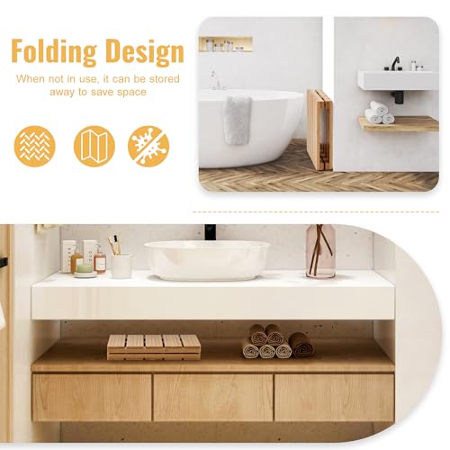 Foldable Bamboo Bath Mat for Shower, 19.68" x 14.17" in Non-Slip Wood Bathroom Rug, Quick-Dry Waterproof Carpet for Indoor Outdoor Use by Sink, Tub, Pool - size: 19.7" x 14.2" (Rectangular)