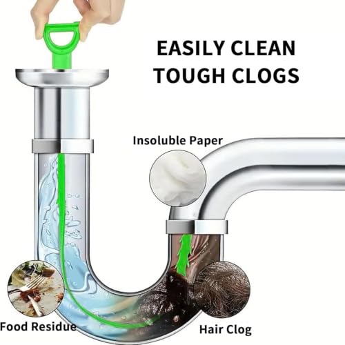 Drain Snake Clog Remover:3 Pcs Hair Clog Auger, 20 Inch Drain Cleaner Tool Suitable for Dredging Clogged Pipes, Sink, Shower Drains - color: Green