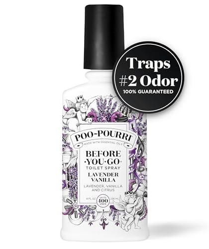 Poo-Pourri Before-You-Go 8oz Air & Toilet Freshener Lavender Vanilla Spray – Instantly Works to Trap Bathroom Odor – Plant Based Ingredients & Essential Oils – with Lavender, Vanilla & Citrus - size: 8 Fl Oz (Pack of 1)