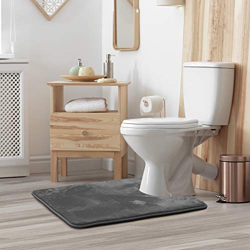 Clara Clark Bathroom Rugs, Velvet Memory Foam Bath Mat, Non-Slip, Machine Washable Bath Rugs - Dries Quickly, Ultra Soft Plush Bath Mats for Bathroom, 20 x 24, Grey - color: Dark Grey, style: Contour