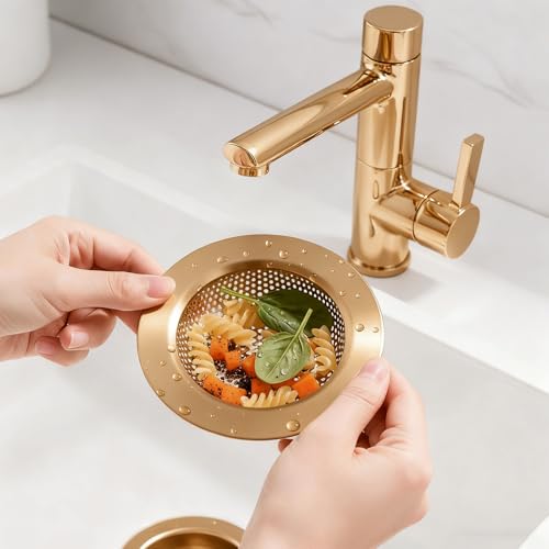 Retisee 2 Pcs Sink Strainer Stainless Steel Kitchen Sink Drain Strainer Basket Cover Mesh Hair Food Catcher, Large Wide Rim of 4.4 Diameter (Champagne Bronze) - color: Champagne Bronze