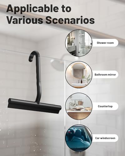 Silicone Shower Squeegee with Hook,Dual-Sided Design with Scraper & Scrub Surface, Shower Squeegee for Glass Doors (Classic Black) - color: Classic Black
