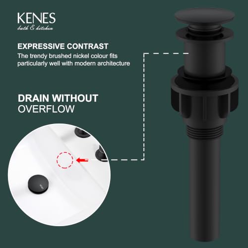 KENES 2 Pack Bathroom Vessel Sink Pop Up Drain Without Overflow Assembly, Lavatory Vanity Sink Drain Stopper, Anti-Clogging Drain Strainer, Matte Black - color: Matte Black X 2, size: Big Pop up Cap (Without Overflow)