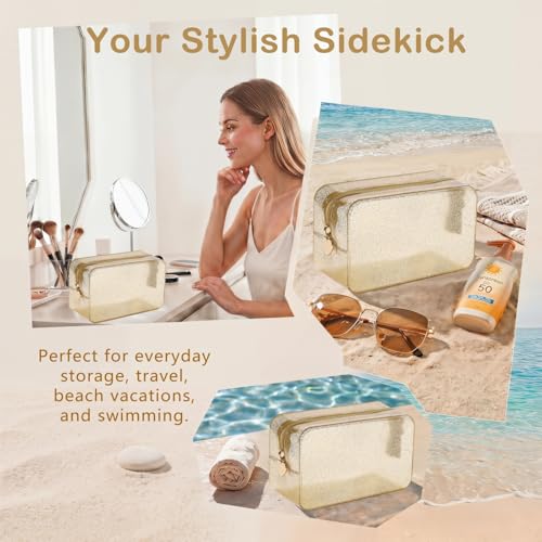 RSRSLEII Stardust Twinkle Jelly Travel Makeup & Toiletry Bag, Waterproof PVC Cosmetic Bag/Case for Women，Zipper SPF Beach Bag for Sunscreen Skincare and Daily Essentials (10Gold) - color: 10Gold