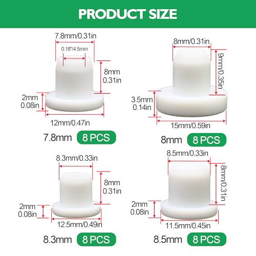 EASYEAH 4 Sizes 7.8/8/8.3/8.5 mm Silicone Plugs 5/16 in T-Shaped Soft Flexible Rubber Stopper Waterproof Seal Button Plug for 7.8-8.5 mm/0.31-0.33 in Hole, White, 32 Pcs - size: 7.8-8.5mm(0.31-0.33")