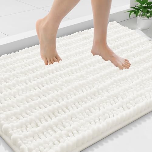 Smiry Bathroom Rugs Mat 36x24, Extra Soft Absorbent Chenille Bath Rugs, Non Slip Rubber Backing Machine Washable Quick Dry Bath Mats for Bathroom Floor, Tub, Shower, Home Decor Accessories, Ivory - color: Ivory, size: 36'' X 24''