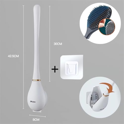 Modern Flexible Silicone Toilet Caspa for Home 2025 Silicone Toilet Wand Bowl Brush and Holder Cleaning Set Wall Mounted Rubber Bathroom Toilet Scrubber Bowl Cleaner Brushes with Dispenser (White) - color: White