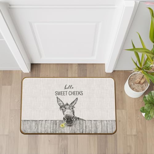 Hello Sweet Cheeks Bathroom Decor, Donkey Doormat, Funny Western Funny Donkey Doormat for Farmhouse Bathroom Restroom Washroom Decor,17×30inch