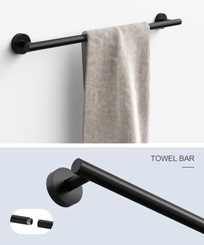 Matte Black Bathroom Hardware Accessories Set 5 Pcs SUS304 Stainless Steel Towel Rack and Toilet Paper Holder Set 26 Inch Towel Bar Set Wall Mounted by HOMEMYSTIQUE - color: Matte Black, size: 5 Pieces