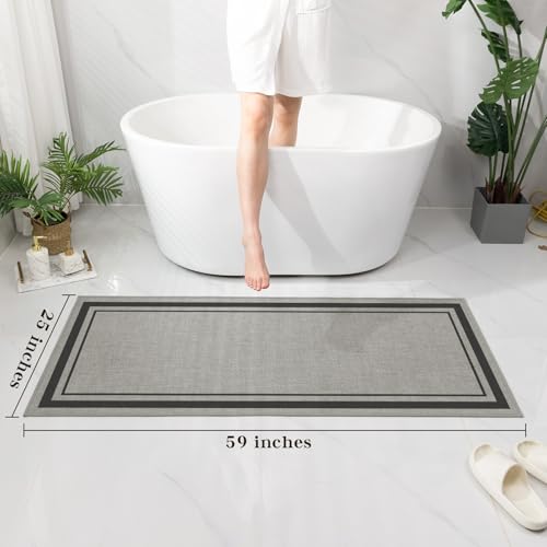 chakme Bathroom Rugs Mat 59x24, Ultra Thin Non Slip Bath Mat Large Quick Dry Absorbent Bath Mat for Bathroom Floor, (Dark Grey, 59"x24") - color: Dark Grey, size: Large (59" x 24")