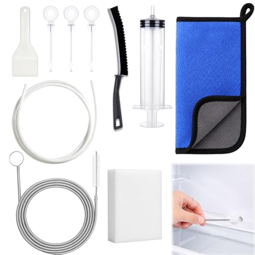 XANGNIER 10 Pcs Refrigerator Water Line Cleaning Kit,Refrigerator Drain Cleaner Tool–53.8Inch Flexible Drain Brush,Syringe,Unclog Fridge&Ice Maker Cleaner Tools for Ice Dispenser,Sink,AC Drain Line - size: 10 pcs