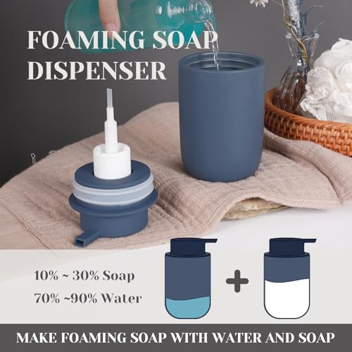 INGOFIN Ceramic Foaming Soap Dispenser Set, 2 Pack (12 oz) Bathroom Foam Hand Soap Dispenser with Pump, Hand and Dish Dispenser Set with 8 Pcs Clear Stickers,for Kitchen- Matte Blue - color: Blue-foam