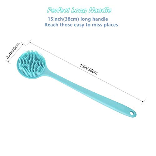 Long Handle Silicone Body Scrubber for Shower, Dual-Sided Back Scrubber Brush with Soft Bristles&Massage Nodes, Exfoliating Bath Brush for Hard to Reach Areas, Easy to Clean & Quick Dry, for Daily Use - color: Blue