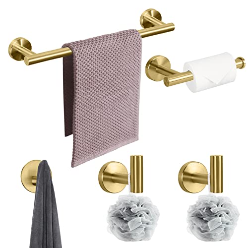 NearMoon Bathroom Hardware Set SUS 304 Thicken Stainless Steel-Towel Bar Set Include 16" Towel Rod, Toilet Paper Holder, Multifunctional Hooks Bathroom Accessories (Brushed Gold, 5 Pcs) - color: Brushed Gold