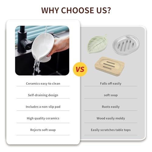 Agyiuns Soap Dish, Soap Holder Self Draining Leaf Shape Soap Dishes，White Ceramic Draining Soap Tray for Shower, Bathroom Sink, Kitchen (Small Size-White, 1) - color: Small Size-white