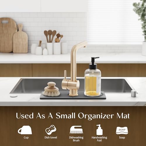 eormoe Faucet Mat for Kitchen Sink - Wider Diatomite Fast Drying Stone Sink Tray, Super Absorbent, Prevents Moisture Buildup - Faucet Splash Guard for Bathroom Counter (Dark Grey, 15x5.3inch) - color: Dark Gray, size: 15" x 5.3"