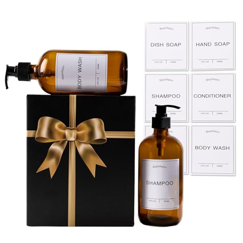 Amber Glass soap Dispenser with Anti-Rust Pump. Refillable Kitchen and Bathroom soap Dispenser for Dish soap, Hand sanitiser, Shampoo, Conditioner, Lotion, Shower Gel Conditioner 16 oz 2pack